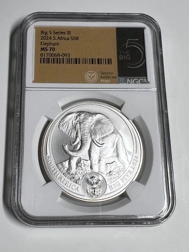 2024 THE BIG FIVE ELEPHANT SERIES III 1oz SILVER SOUTH AFRICA 5 RAND NGC MS70