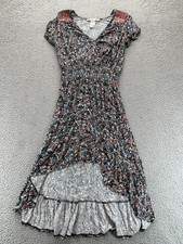 American Rag High Low Dress XS Floral Blue Pink Smocked Cottagecore Festival