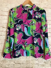 Talbots Top Womens 8 Colorful Dark Romantic Florals High Neck Office Career Wear