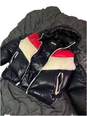 JACK1T Colorblock Hooded Full Zip Puffer Jacket Black Red White Men