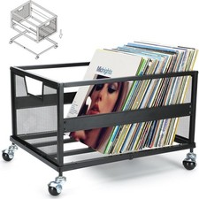 Metal Vinyl Record Storage Crate with Wheels, Vinyl Record Holder for Albums
