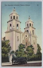 Vintage Linen Postcard San Augustin Cathedral Tucson Arizona 1930s