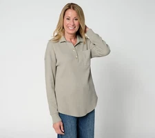 Belle by Kim Gravel Women's Top Sz XL Micro Waffle Horn Button Green A695507