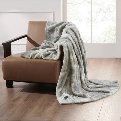 #ad #ad Brookstone Heated Oversized Marble Faux Fur Throw Gray $25.99