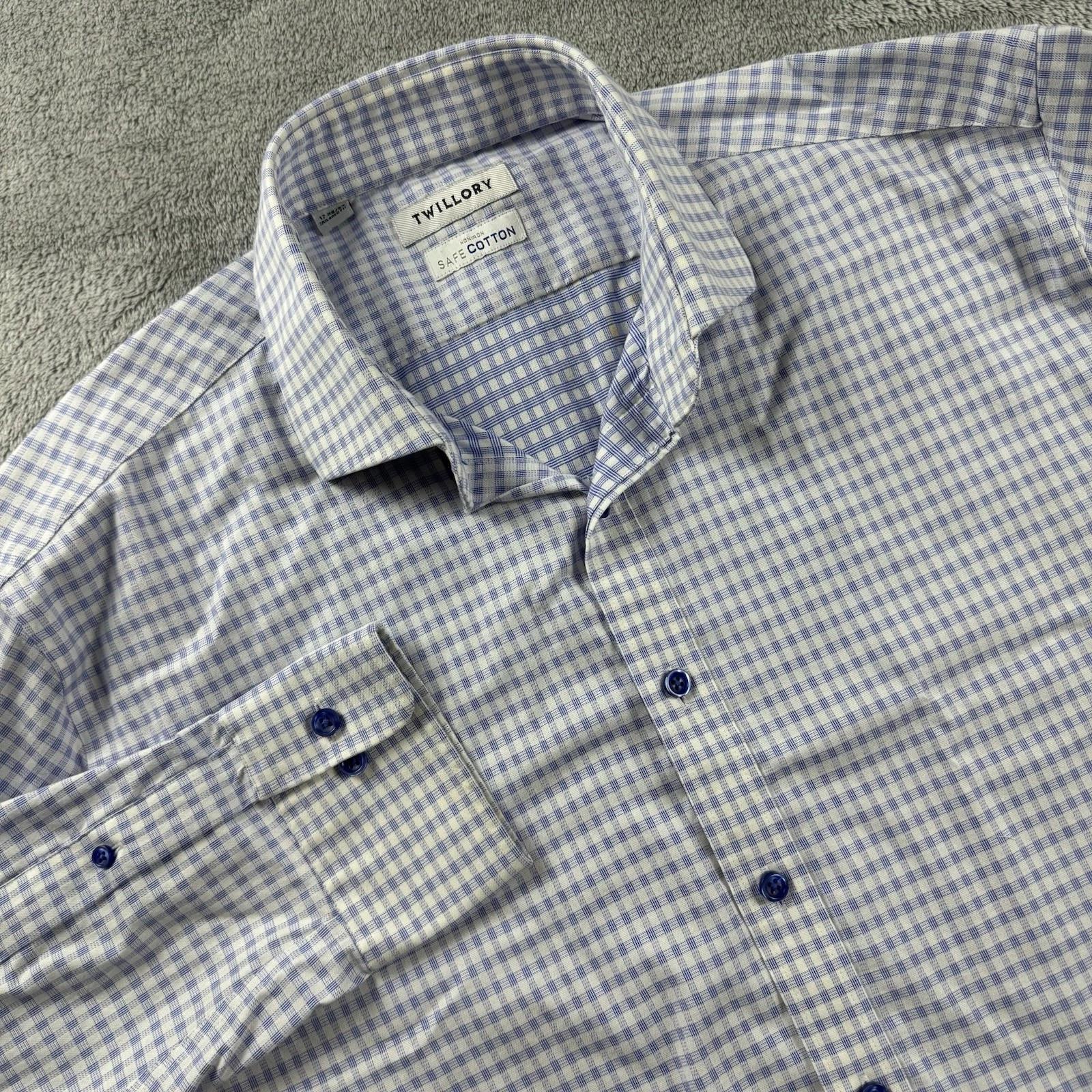 Twillory Dress Shirt Men's Large Tailored Fit Blue Gingham Safe Cotton Non-Iron
Opens in a new windo