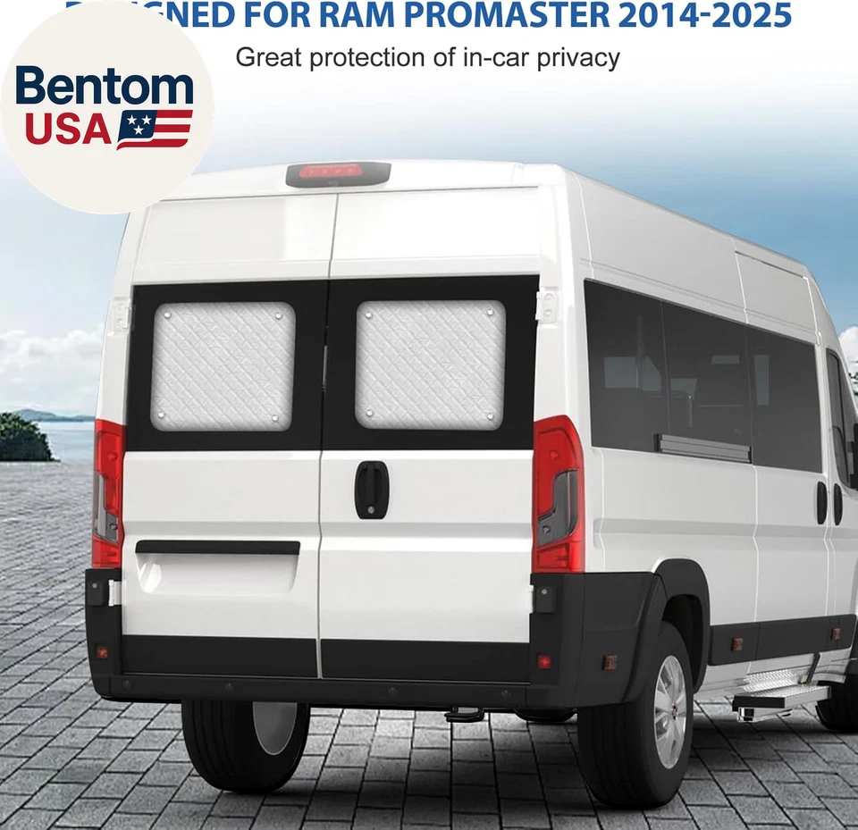 Parasol ventana puerta trasera compatible con Ram Promaster 2014-2025, relleno de aluminio Foto 2 de 4