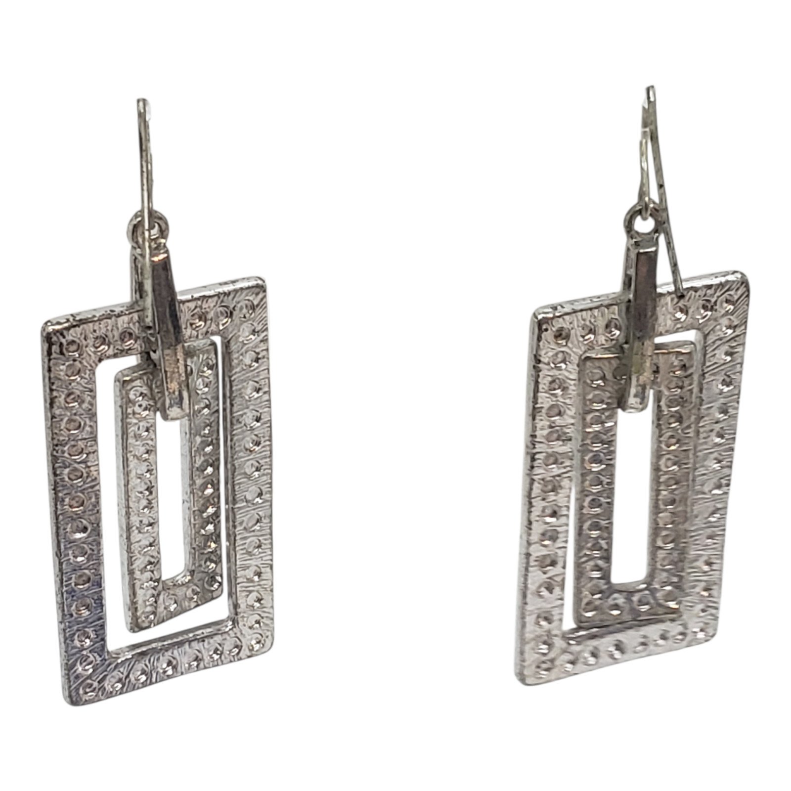 Silver Plate Rectangle Dangle Earrings Geometric … - image 2