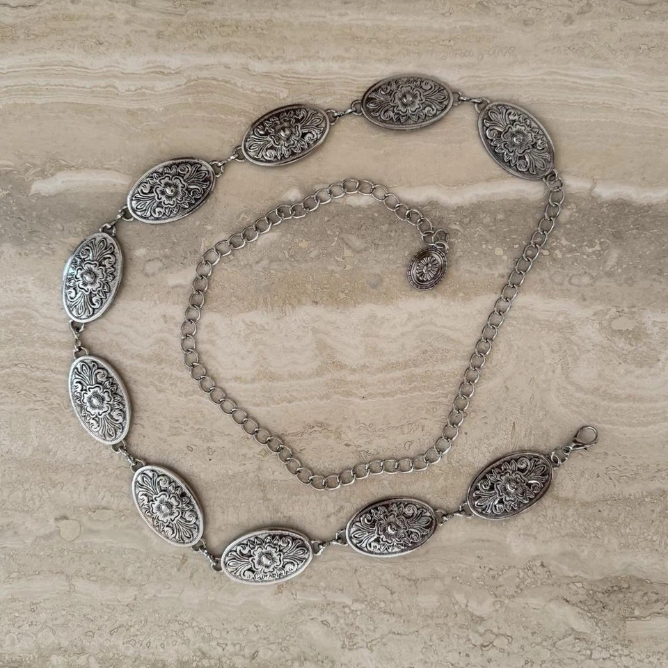 Cinturón cadena concho flor plata antigua Y2K Foto 4 de 4