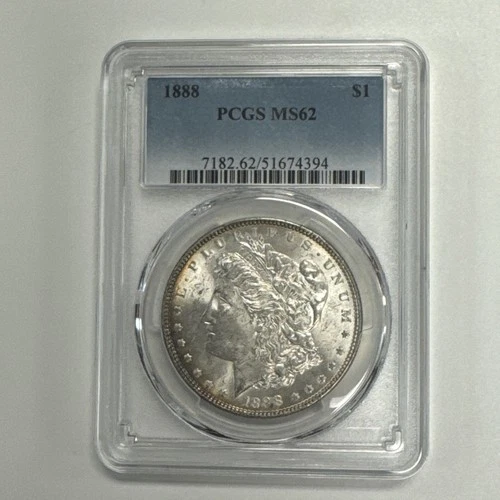 1888 $1 Morgan Silver Dollar PCGS MS62 Uncirculated With Rainbow Toning Rims