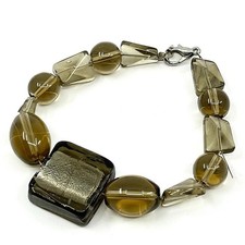 Vintage Retro Smoky Grey Glass Bead Bracelet Silver Tone Art Deco Style Lobster