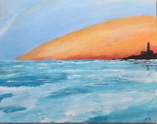 Orange Lighthouse Acrylic Lighthouse Painting - Free Shipping!