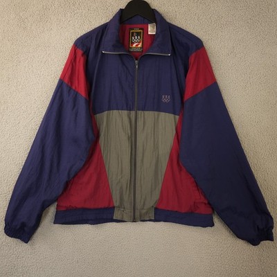 Vintage USA Olympics Jacket Mens Medium Blue Red Gray Windbreaker Track JcPenney