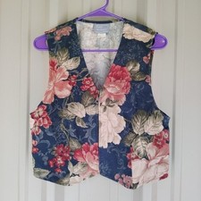 Women's Vintage Cropped Floral Zip up Vest Size 10 Coastal Grandma Bohemian Boho