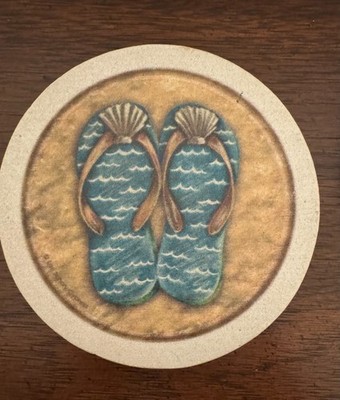 Thirstystone Absorbent Stone Coasters Flip Flops Sand Beach Shell Set of 4 4''