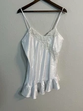 Fantasies by Morgan Taylor White Satin Beaded Babydoll Slip