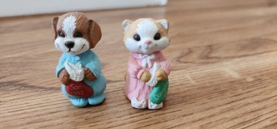 DAUGHTER Cat & SON Dog 1992 Hallmark Merry Miniatures Christmas Figures
