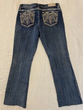 Grace in L.A. Easy Fit Western Jeans 32 Embroidered Rhinestones Raw Hem Cowboy