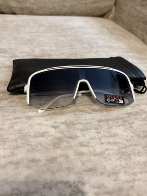 Guess GU00054 21W Shield Visor Sunglasses White Frame Gradient Blue Lens, NWT