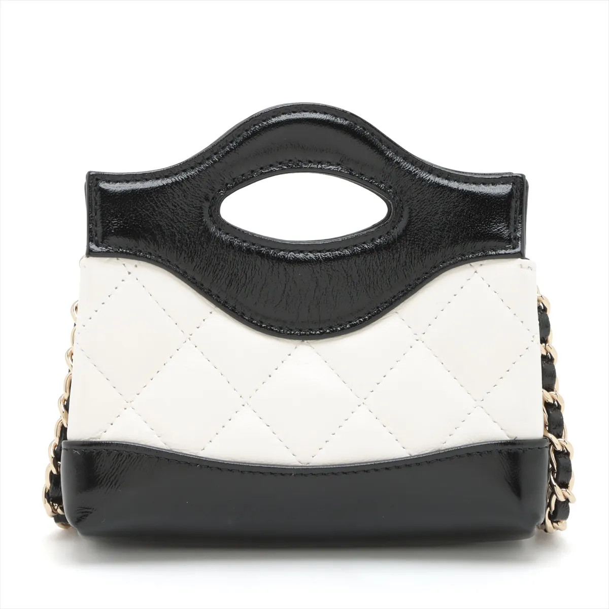 Chanel Chanel 31 Leather Chain Shoulder Bag Black × White Gold