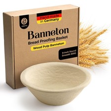 Wood Pulp Banneton Bread Proofing Basket – 9" Round 1.1LB Brotform with Smoot...