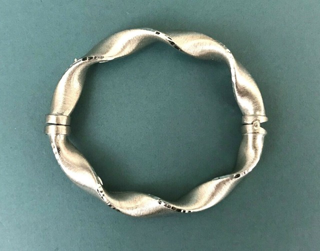 LIRM Rhodium Plated 925 Italy Silver Matte Twisted Hinged Bangle