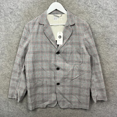 Universal Works Jacke Herren mittelgrau 3 Knöpfe Mantel Baumwolle Karo Anzug neu mit Etikett
