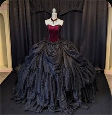 Gothic Black Wedding Dresses Strapless Lace Ball Gown Long Sleeves Bridal Gowns