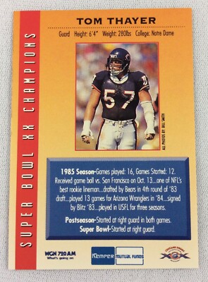 NFL 1995 Chicago Bears 10th Anniversary Super Bowl Card-Tom Thayer