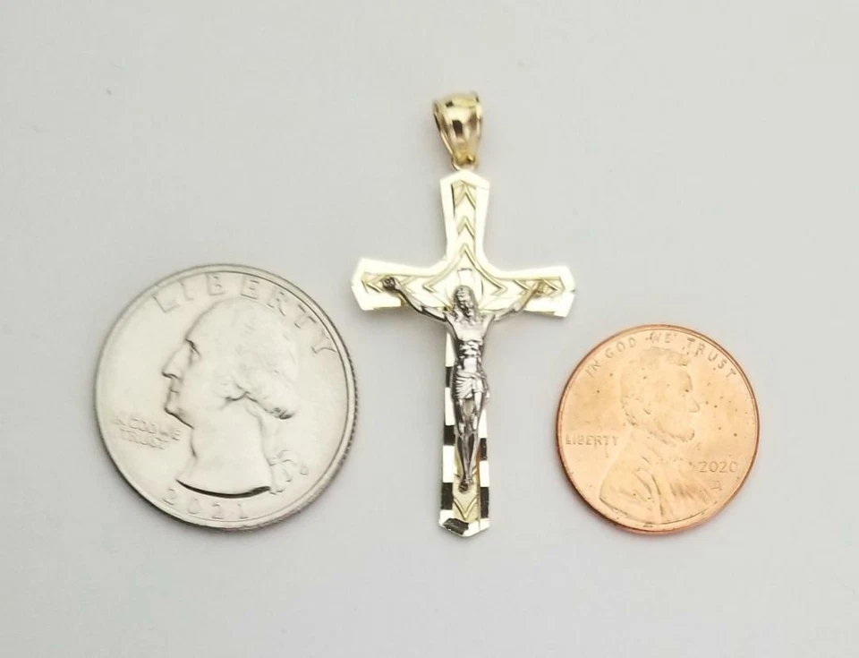 Colgante religioso cruz crucifijo oro dos tonos 14k para collar Foto 3 de 4