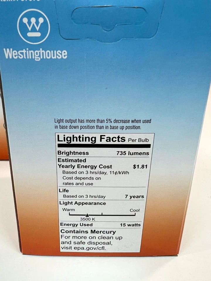 (4) Westinghouse R30 Flood Bulb Bright White 3500K 15W (repl 60W) CFL Screw Base - Image 4 of 4