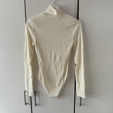 Free People Mock On The Spot Bodysuit Size M Ivory Turtleneck Ribbed Long Sleeve