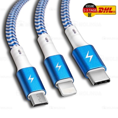 1/2/3X Multi USB Kabel 3in1 Ladekabel Auto USB C Micro USB Dreifach Handy