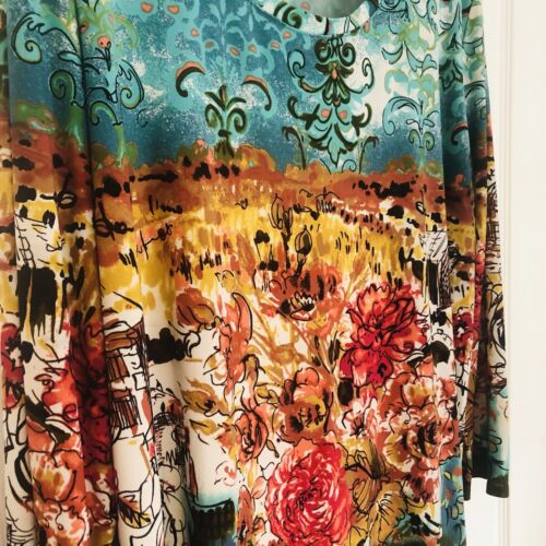 Womens 2x top 3/4 sleeve Color Drenched Artsy Stretch Top - Picture 3 of 5