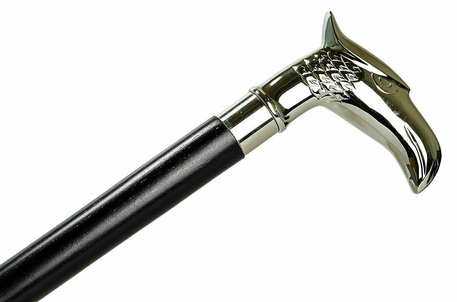 Solid Brass Chrome Eagle Handle Black Wooden Walk… - image 1