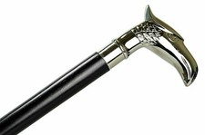 Solid Brass, Chrome Eagle Handle, Black Wooden Walking Cane Stick, Vintage Style