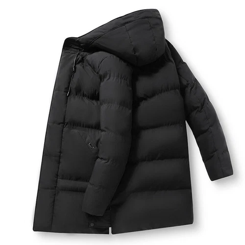 Herren langer gefütterter Mantel Kapuze dicke Luftpolsterjacke gesteppt wattiert - Bild 23 von 39