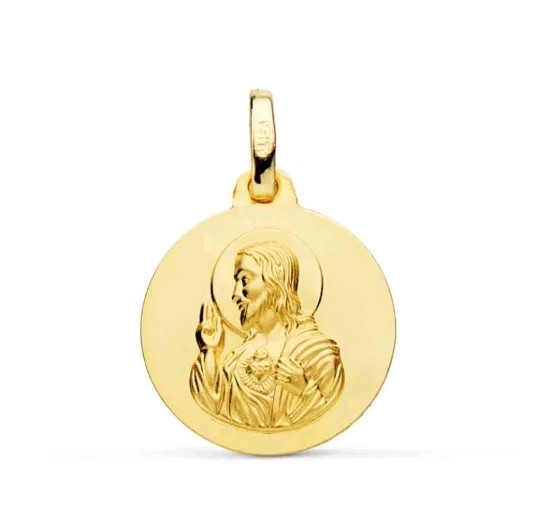 Colgante Oro 9k 375 mls. Medalla Corazón De Jesús Lisa 14 MM 1,25 Gramos