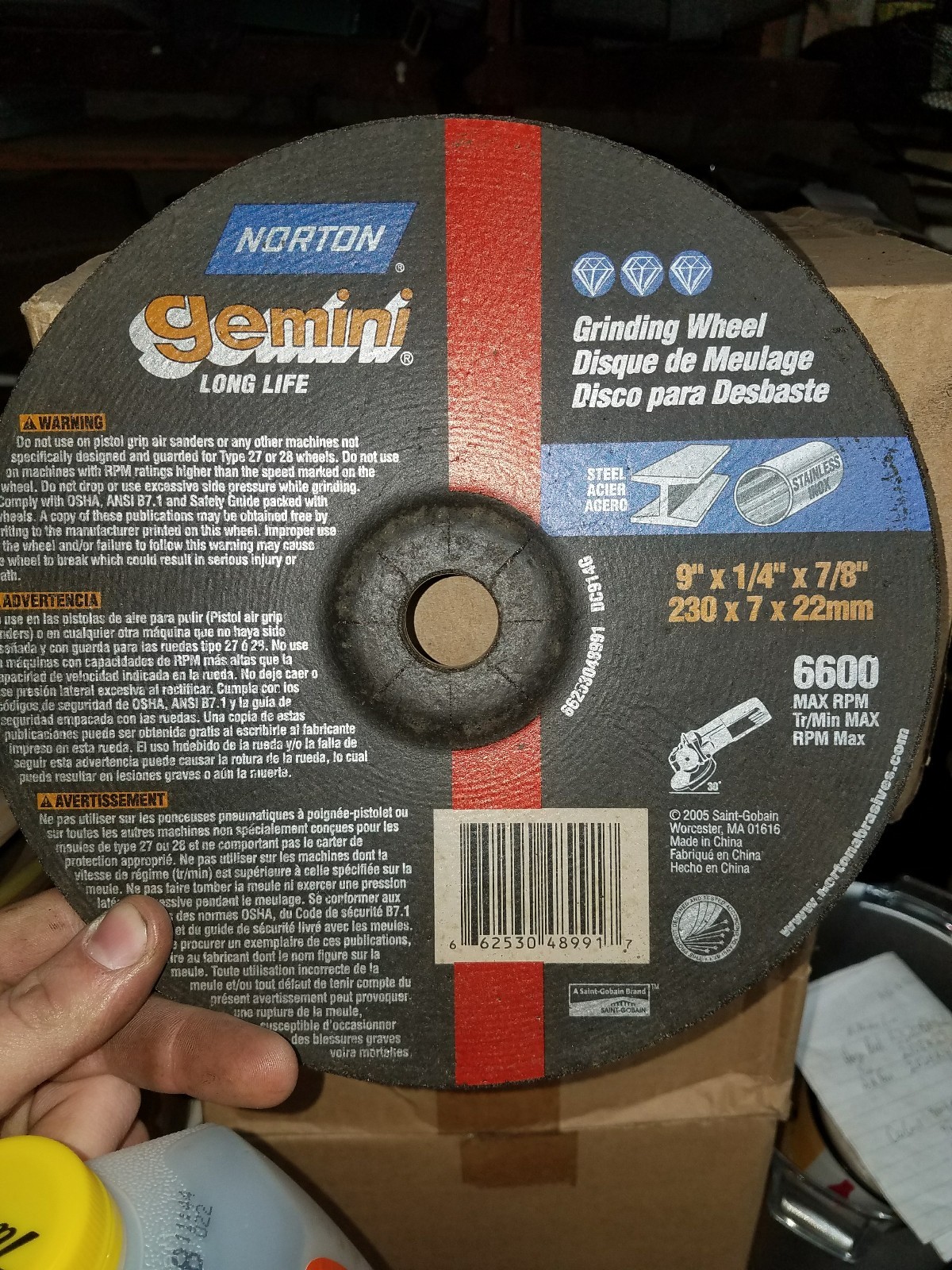 Norton Gemini 9" Grinding wheels 6600RPM Depressed Center Wheel