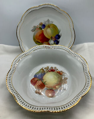 Schumann Arzberg Germany Antique Reticulated Serving Plate & Bowl