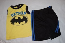 Boys Summer Outfit BATMAN Sleeveless Muscle T-Shirt  Shorts BLACK YELLOW Blue 4