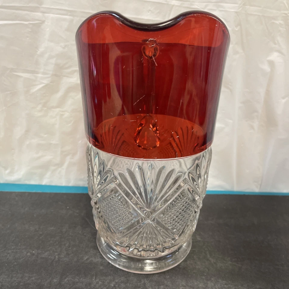 Ruby Red Glass Carved Starburst Handled Pitcher - Image 4 of 4