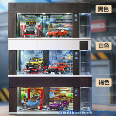 Diorama 1/64 Electric Roll-up Door Car Garage Model LED Light
