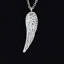 ANGEL WING Necklace - Pewter Charm Memorial Angels Shiny Finish Trendy NEW