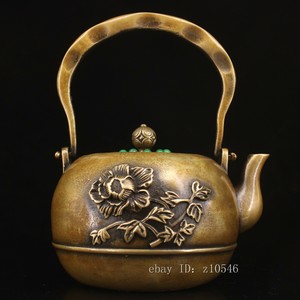 China Old collection Year of the Republic Pure copper Handmade mosaic gem teapot