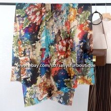 200s Cashmere Thin Scarf Wrap Shawl Flowers Print Soft Delicate 78" 39"