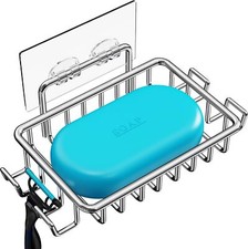 Bar Soap Holder for Shower Wall with 4 Hooks, Stainless Steel Adhesive Soap Dish