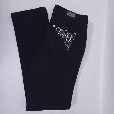 Earl Denim Jeans Womens 6 28x31 Beaded Stretch Straight Leg Dark Wash EW15550