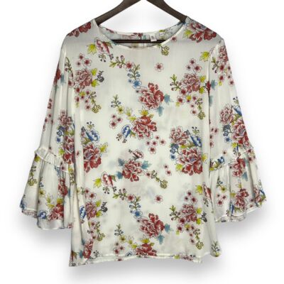 Seidensticker Floral Print Bell Sleeve Blouse Romantic Viscose Top Size 40 L NWT