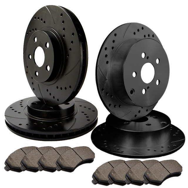 F+R Double Drilled Slotted Zinc coated Premium Rotors w/SemiMet Pads ATL046416 eBay