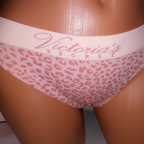 Victoria Secret Panty Bikini Peach Pink Animal Print Leopard Logo New 